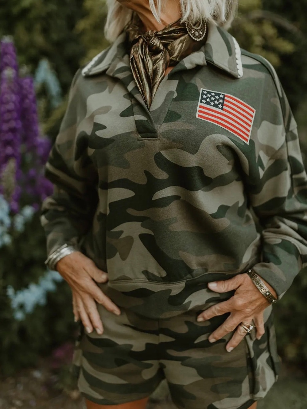 Camo Pullover Set with American Flag Patch- Rodeo Quincy